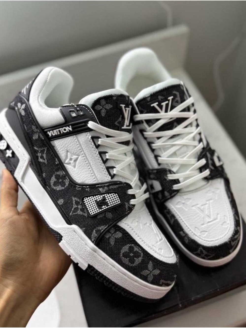 Louis Vuitton Men’s Black and White Monogram Trainer Sneakers